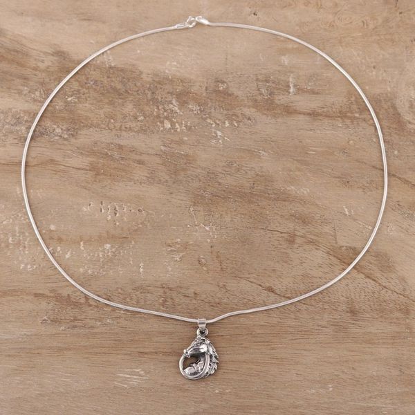 Alternate image for Mens Sterling Silver Horse Pendant Necklace from India Lucky Horse