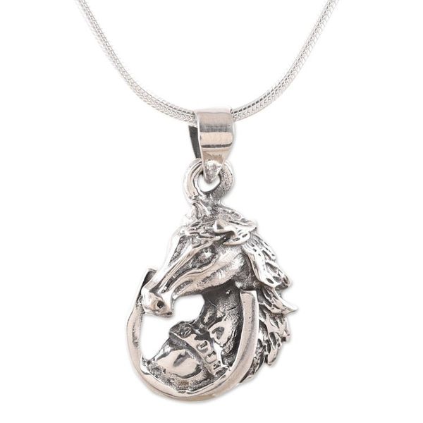 Alternate image for Mens Sterling Silver Horse Pendant Necklace from India Lucky Horse