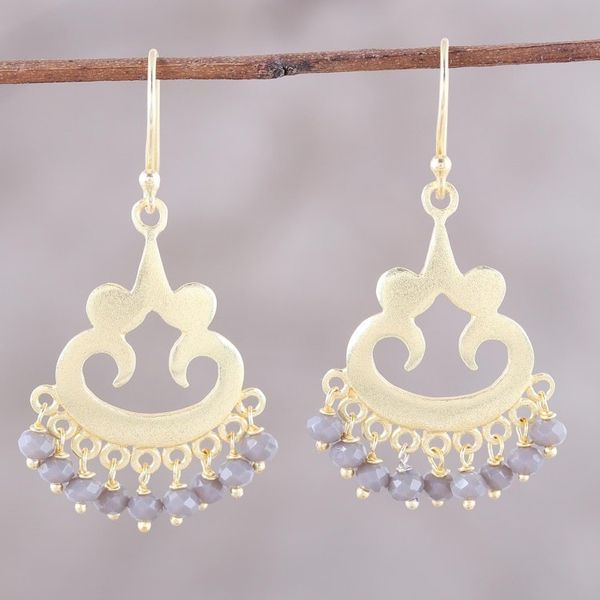 Alternate image for 22k Gold Plated Chalcedony Chandelier Earrings from India Glittering Bliss