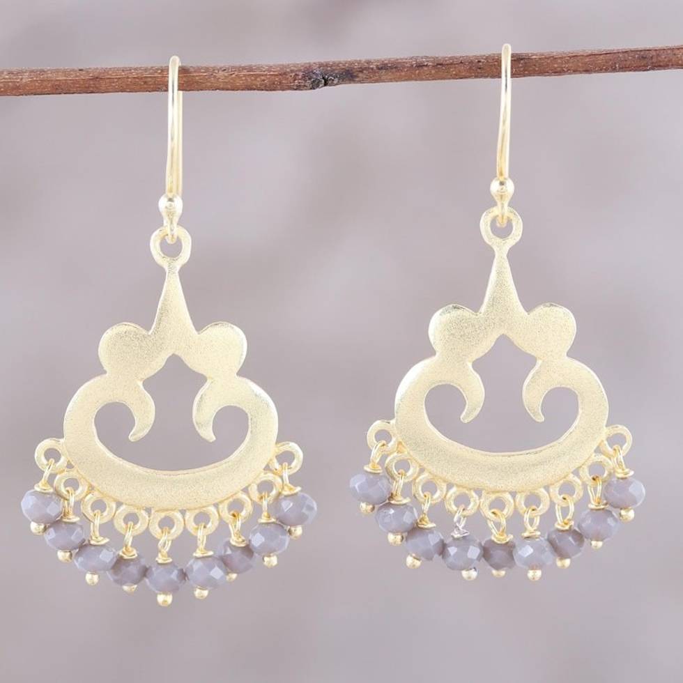 22k Gold Plated Chalcedony Chandelier Earrings from India 'Glittering Bliss'