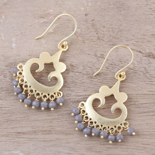 Alternate image for 22k Gold Plated Chalcedony Chandelier Earrings from India Glittering Bliss