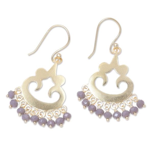 Alternate image for 22k Gold Plated Chalcedony Chandelier Earrings from India Glittering Bliss