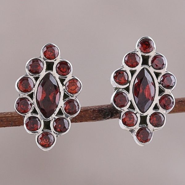 Alternate image for Handcrafted Garnet and Sterling Silver Button Earrings Radiant Crimson