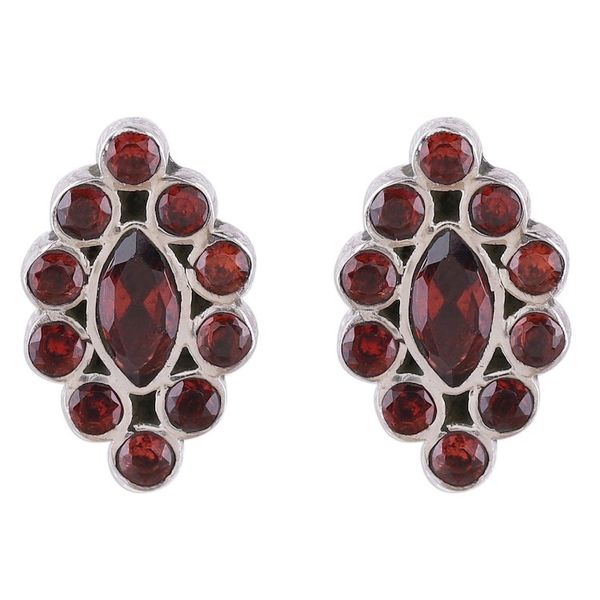 Alternate image for Handcrafted Garnet and Sterling Silver Button Earrings Radiant Crimson