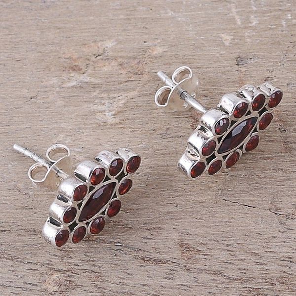 Alternate image for Handcrafted Garnet and Sterling Silver Button Earrings Radiant Crimson