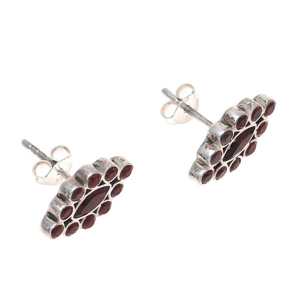 Alternate image for Handcrafted Garnet and Sterling Silver Button Earrings Radiant Crimson