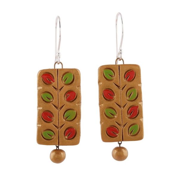 Alternate image for Hand Painted Ceramic Dangle Earrings with Leaf Motifs Colorful Branches