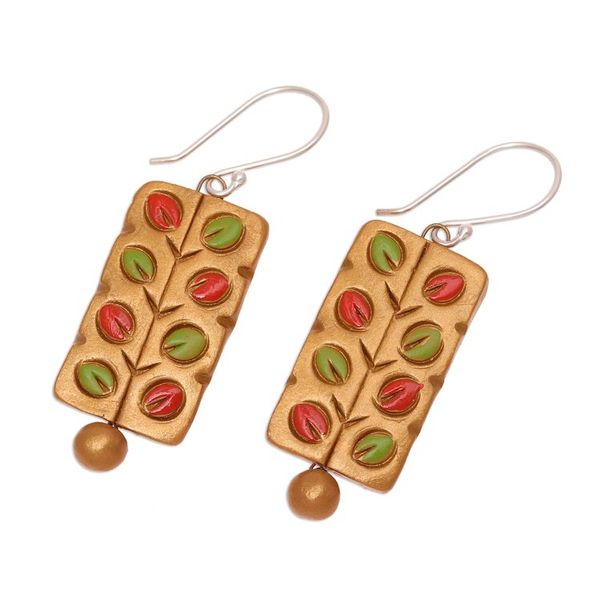Alternate image for Hand Painted Ceramic Dangle Earrings with Leaf Motifs Colorful Branches