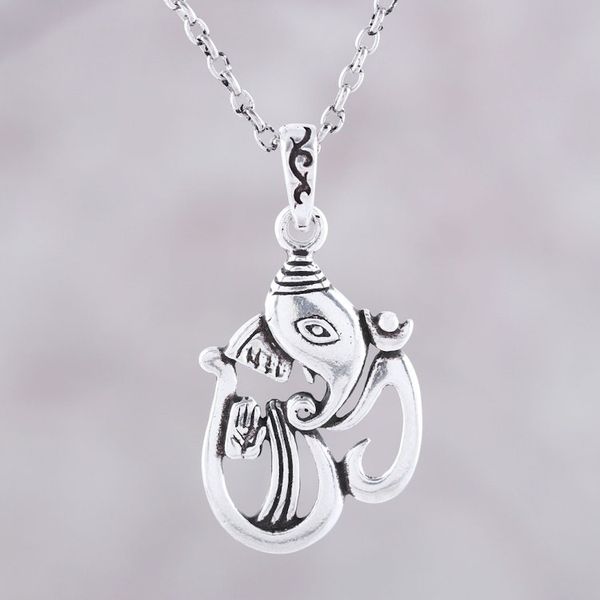 Alternate image for Sterling Silver Ganesha as Om Pendant Necklace from India Artistic Om Ganesha