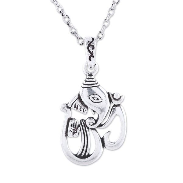 Alternate image for Sterling Silver Ganesha as Om Pendant Necklace from India Artistic Om Ganesha