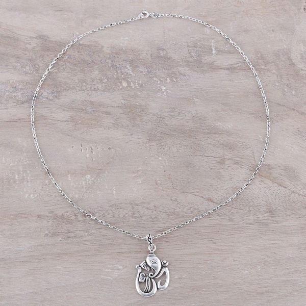 Alternate image for Sterling Silver Ganesha as Om Pendant Necklace from India Artistic Om Ganesha