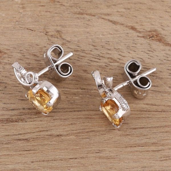 Alternate image for Citrine Stud Earrings Plated in Rhodium from India Golden Bliss