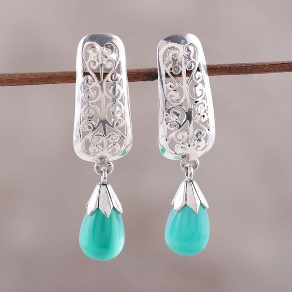 Alternate image for Green Onyx and Sterling Silver Cutwork Dangle Earrings Enchanted Evening