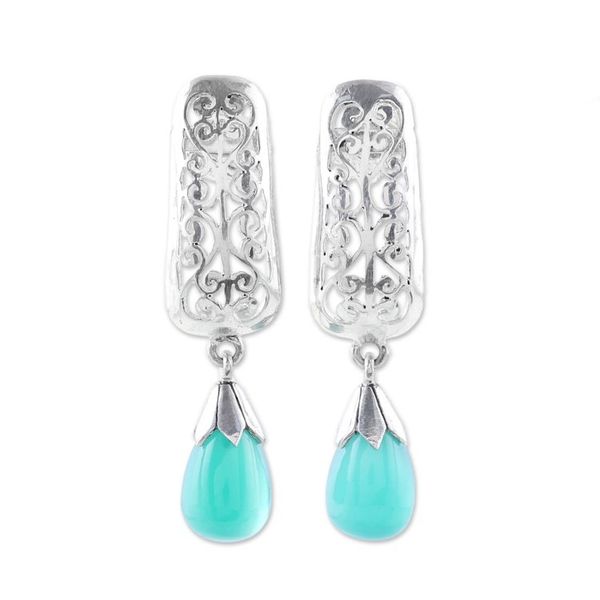 Alternate image for Green Onyx and Sterling Silver Cutwork Dangle Earrings Enchanted Evening