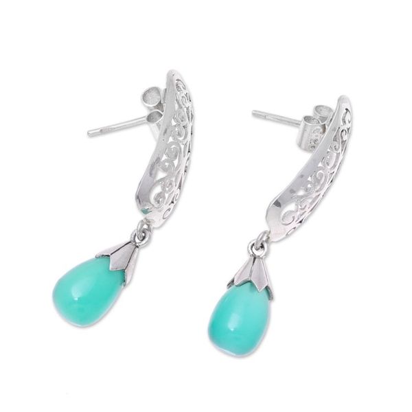 Alternate image for Green Onyx and Sterling Silver Cutwork Dangle Earrings Enchanted Evening