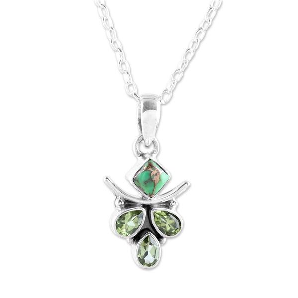 Alternate image for Peridot and Composite Turquoise Pendant Necklace from India Verdant Wonder