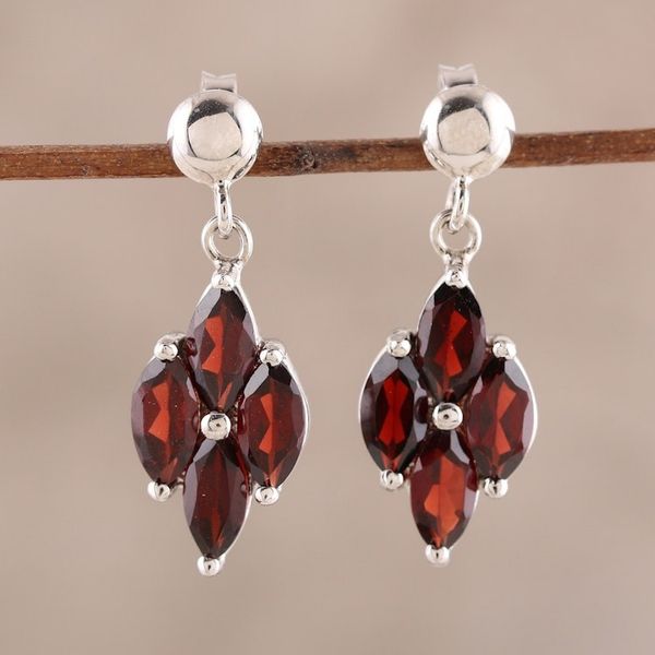 Alternate image for 3-Carat Rhodium Plated Garnet Dangle Earrings from India Natural Charm
