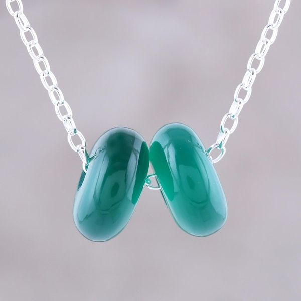Alternate image for Green Onyx Double Disc and Sterling Silver Pendant Necklace Delightful Duet in Green