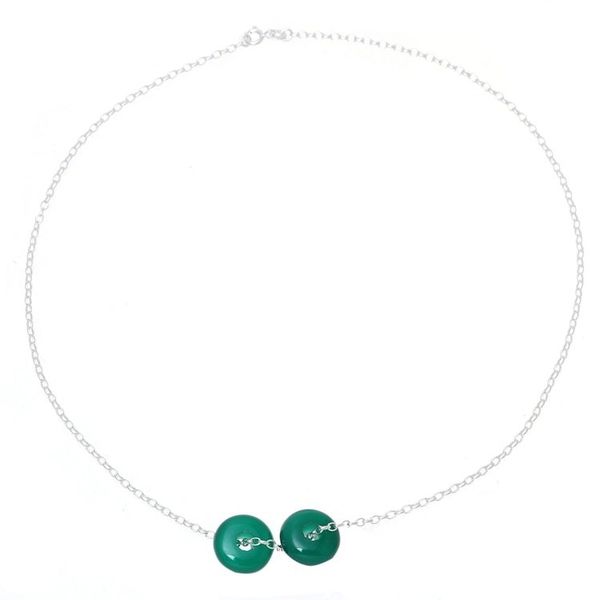 Alternate image for Green Onyx Double Disc and Sterling Silver Pendant Necklace Delightful Duet in Green
