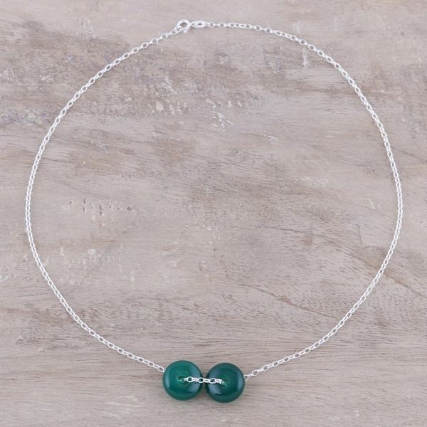 Alternate image for Green Onyx Double Disc and Sterling Silver Pendant Necklace Delightful Duet in Green