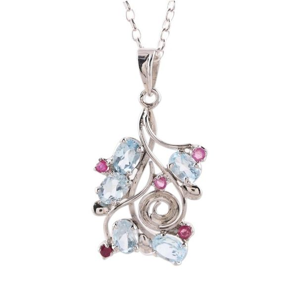Alternate image for Rhodium Plated Blue Topaz and Ruby Pendant Necklace Delightful Berries