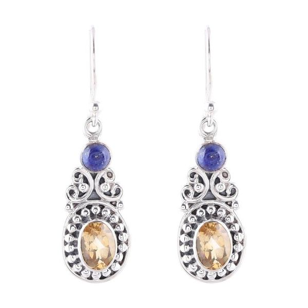 Alternate image for Curl Motif Citrine and Lapis Lazuli Dangle Earrings Majestic Curls