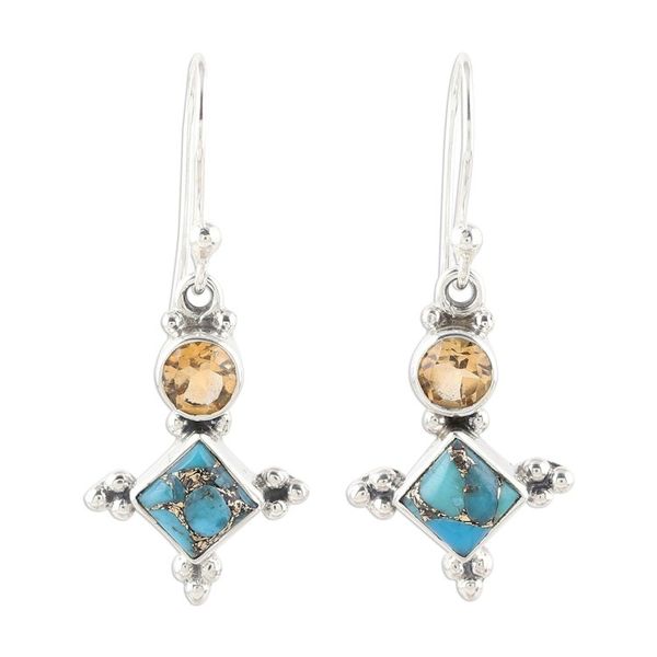 Alternate image for Sterling Silver Citrine and Composite Turquoise Earrings Opulent Stars