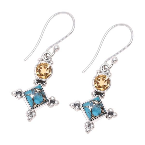 Alternate image for Sterling Silver Citrine and Composite Turquoise Earrings Opulent Stars