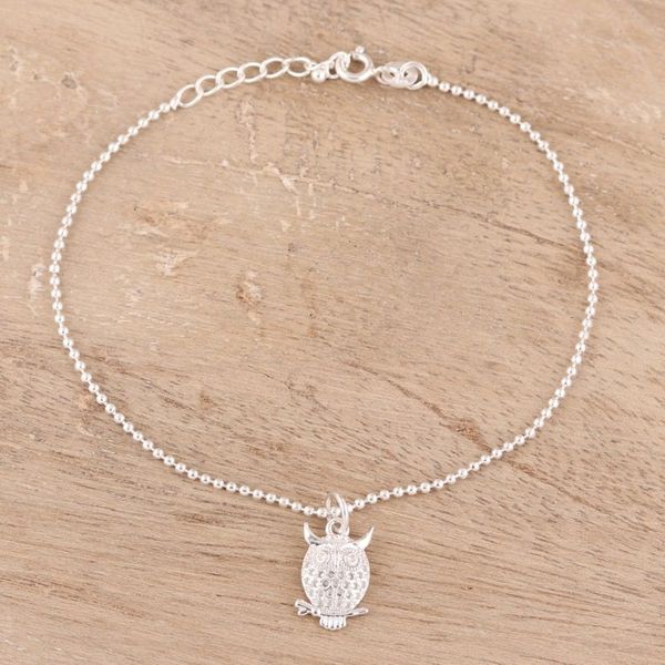 Alternate image for Sterling Silver Owl Charm Bracelet from India Hooting Owl