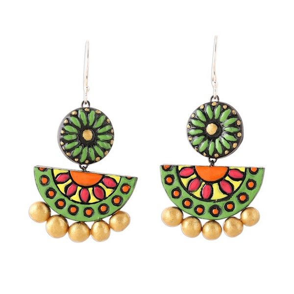 Alternate image for Artisan Crafted Bollywood Ceramic Dangle Earrings from India Crescent Flora