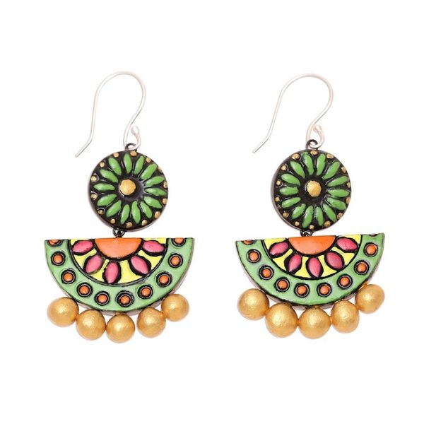 Alternate image for Artisan Crafted Bollywood Ceramic Dangle Earrings from India Crescent Flora