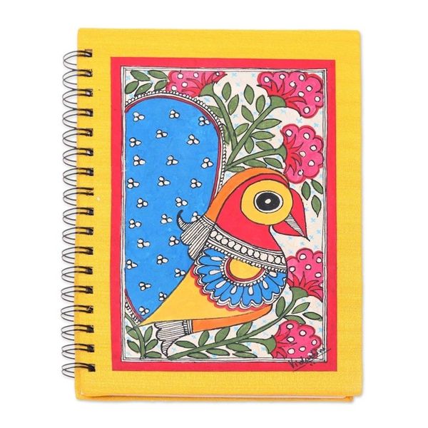 Alternate image for Paper Journal with Signed Madhubani Peacock Painting Joyful Peacock