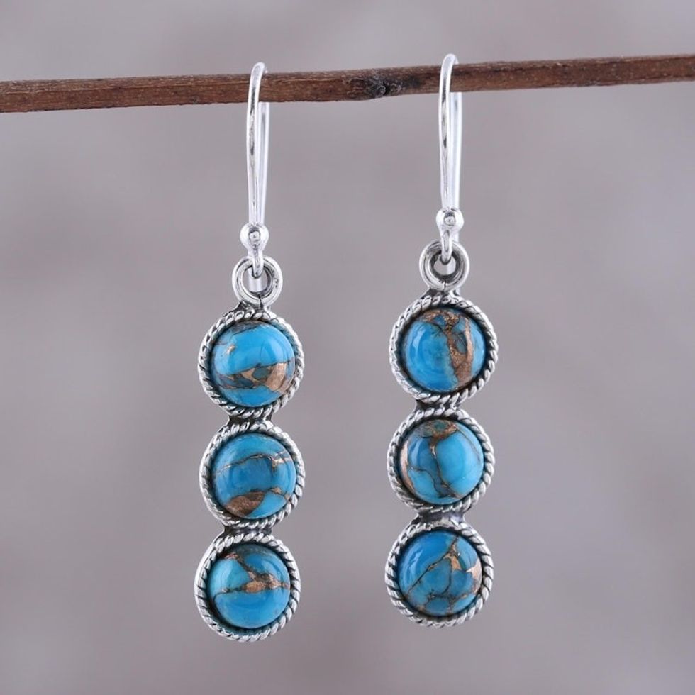 Circular Sterling Silver and Composite Turquoise Earrings 'Dancing Circles'