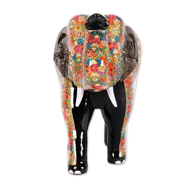 Alternate image for Hand-Painted Floral Elephant Papier Mache Sculpture Royal Greeting