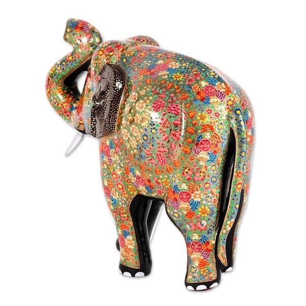 Alternate image for Hand-Painted Floral Elephant Papier Mache Sculpture Royal Greeting