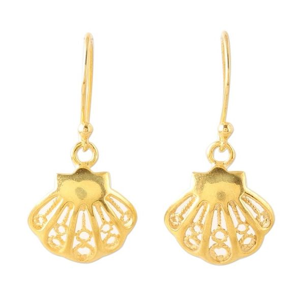 Alternate image for Seashell 22k Gold Plated Sterling Silver Dangle Earrings Bright Shells