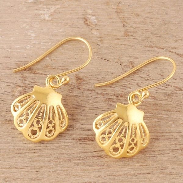 Alternate image for Seashell 22k Gold Plated Sterling Silver Dangle Earrings Bright Shells