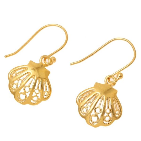 Alternate image for Seashell 22k Gold Plated Sterling Silver Dangle Earrings Bright Shells