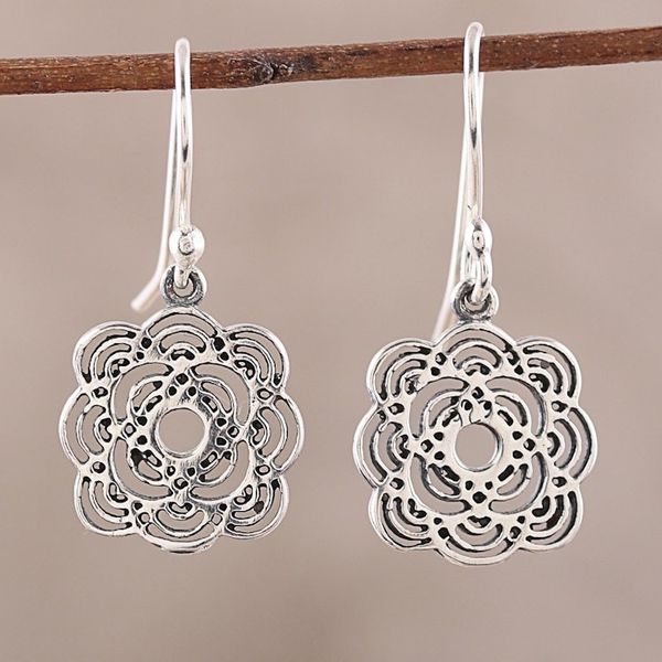 Alternate image for Openwork Floral Sterling Silver Dangle Earrings from India Curvy Flowers