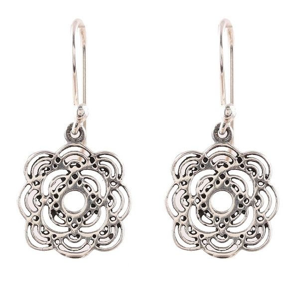 Alternate image for Openwork Floral Sterling Silver Dangle Earrings from India Curvy Flowers