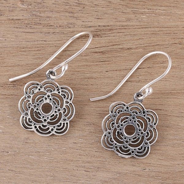 Alternate image for Openwork Floral Sterling Silver Dangle Earrings from India Curvy Flowers