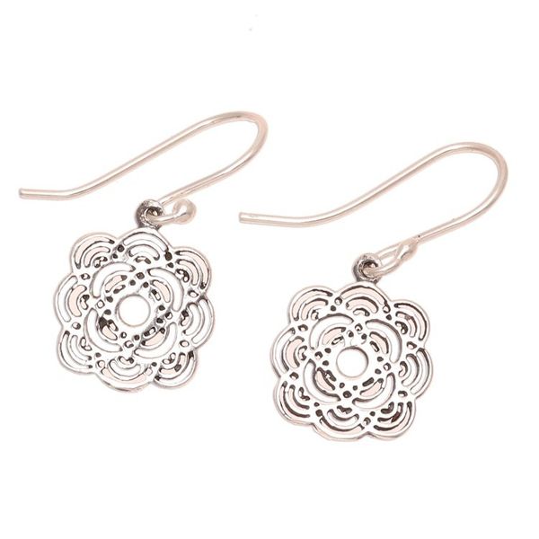 Alternate image for Openwork Floral Sterling Silver Dangle Earrings from India Curvy Flowers