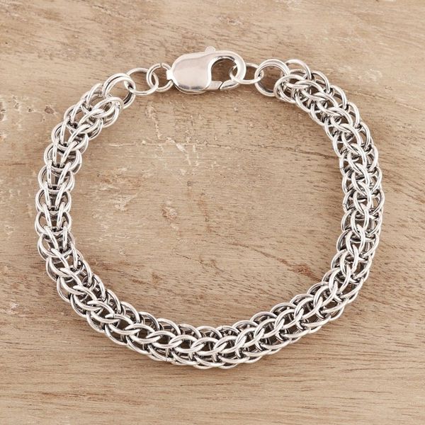 Alternate image for Mens Sterling Silver Byzantine Chain Bracelet from India Bold Byzantine