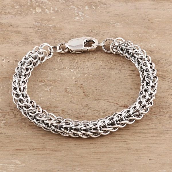 Alternate image for Mens Sterling Silver Byzantine Chain Bracelet from India Bold Byzantine