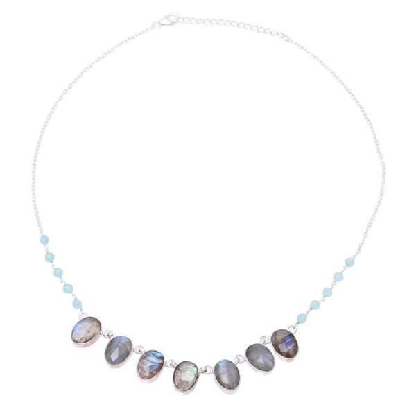 Alternate image for Faceted Oval Labradorite and Chalcedony Pendant Necklace Enchanting Mystery