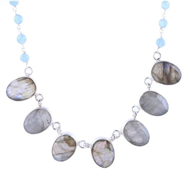 Alternate image for Faceted Oval Labradorite and Chalcedony Pendant Necklace Enchanting Mystery