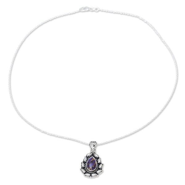Alternate image for Indian Teardrop Shaped Pendant Necklace in Sterling Silver Floral Flames
