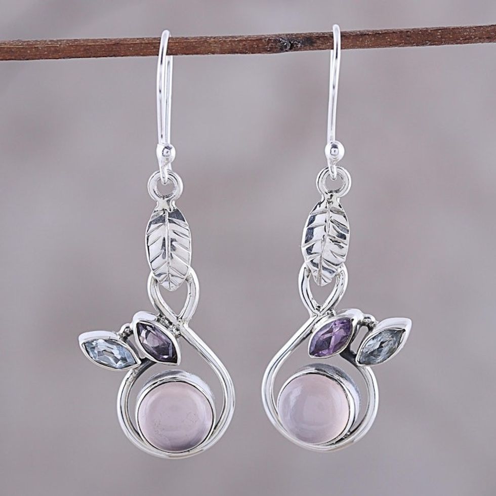 Multi-Gemstone Dangle Earrings from India 'Spring Beauty'