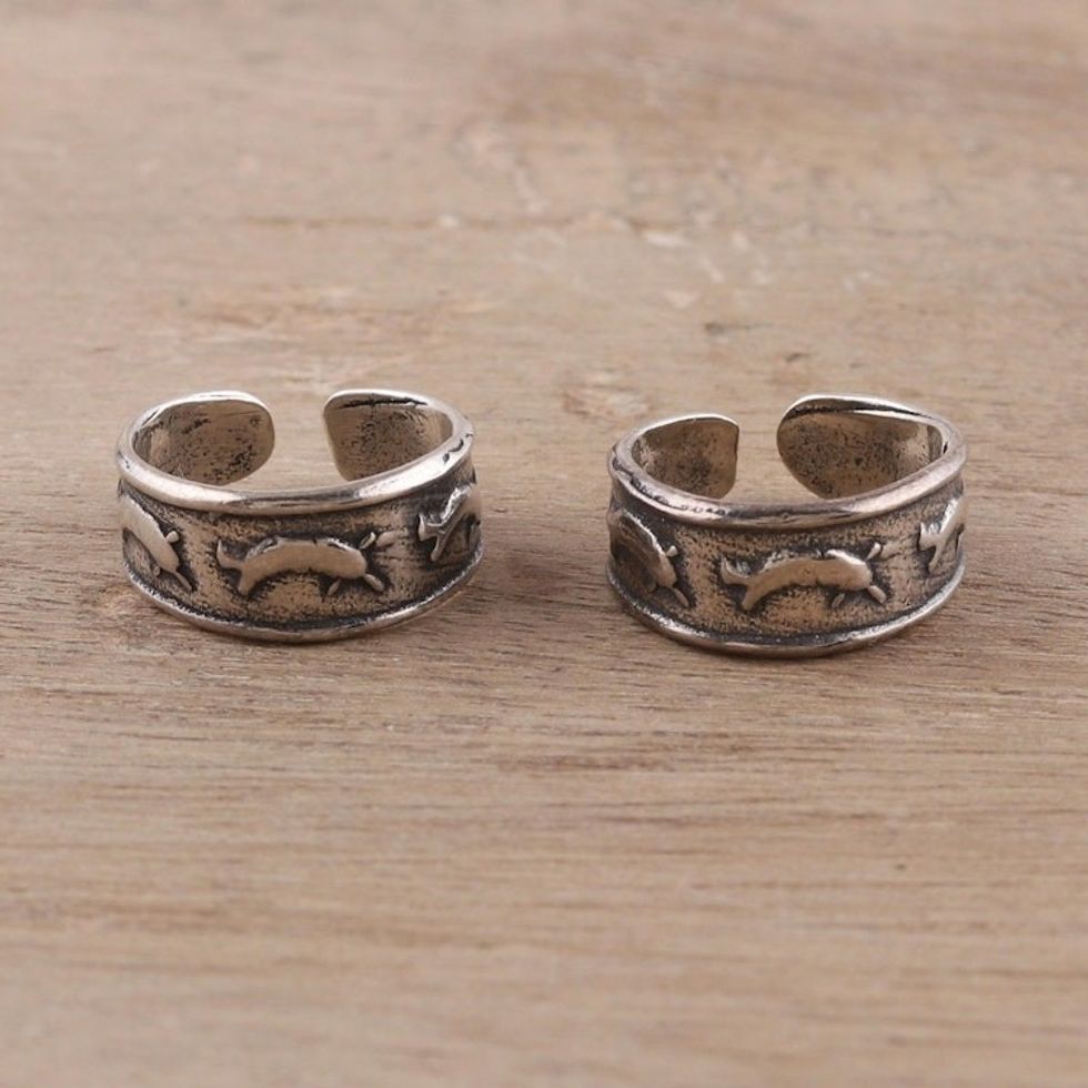 Sterling Silver Dolphin Toe Rings from India Pair 'Dolphin Parade'