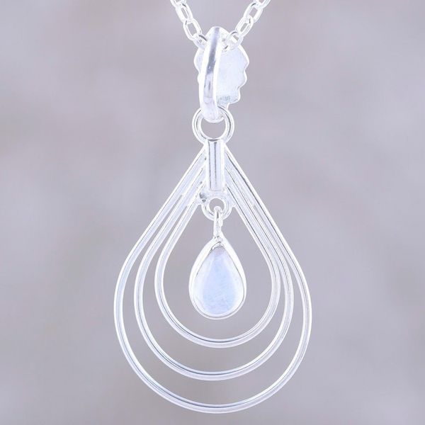 Alternate image for Natural Rainbow Moonstone Pendant Necklace from India Magical Drop
